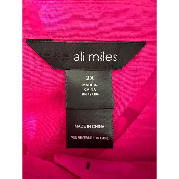 Ali Miles Pink Geometric Button Up Top Shacket 2X Artsy Lagenlook Pockets - Picture 3 of 11